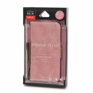 ▽401921 未開封品 PGA Premium Style iPhone XS X 用 手帳型カバー ケース PG-18XFP04PK クリックポスト198円 ダスティピンク