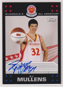 NBA B.J. MULLENS AUTO 2008-09 Topps BASKETBALL McDONALD'S ALL AMERICAN AUTOGRAPH 直筆 サイン トップス