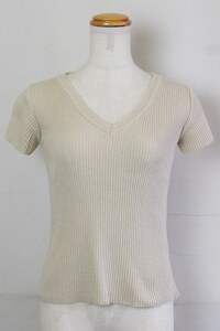 INED Ined flax . rib knitted short sleeves V neck summer sweater lame 9 beige 