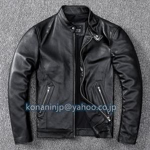 上品 レザージャケット 本革 牛革　ライダースジャケット メンズファッション バイクジャケット 　革ジャン S～5XL