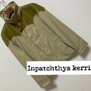 インパクティスケリー◆レザーヨーク ジップアップ フード ナイロンジャケット S カーキベージュ マウンテンパーカー Inpaichthys Kerri