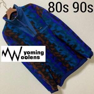 80s 90s USA製■WYOMING WOOLENS■ハーフジップ フリースジャケット XL ブルー ワイオミングウーレンズ 総柄 幾何学 オールド ヴィンテージ