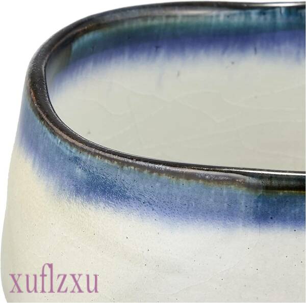 日本製　シンプル　美濃焼　抹茶碗　ブルー　ホワイト冬抹茶碗　コントラスト