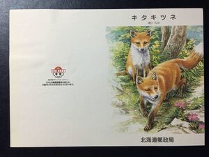 ふるさと切手解説書◎1999年北海道郵政局発行◎北海道版「キタキツネ80円」旭川中央11.6.25 FDC初日カバー使用済消印初日印記念印特印 美品