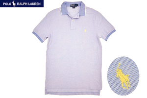 Y-5003★送料無料★Polo by Ralph Lauren ポロ ラルフローレン★正規品 襟ライン 水色 ポニー刺繍 鹿の子 半袖 ポロシャツ Ｍ