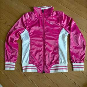 PUMA Puma 2WAY windbreaker jacket lady's M pink × white group lining mesh Golf Town Youth beautiful goods free shipping 