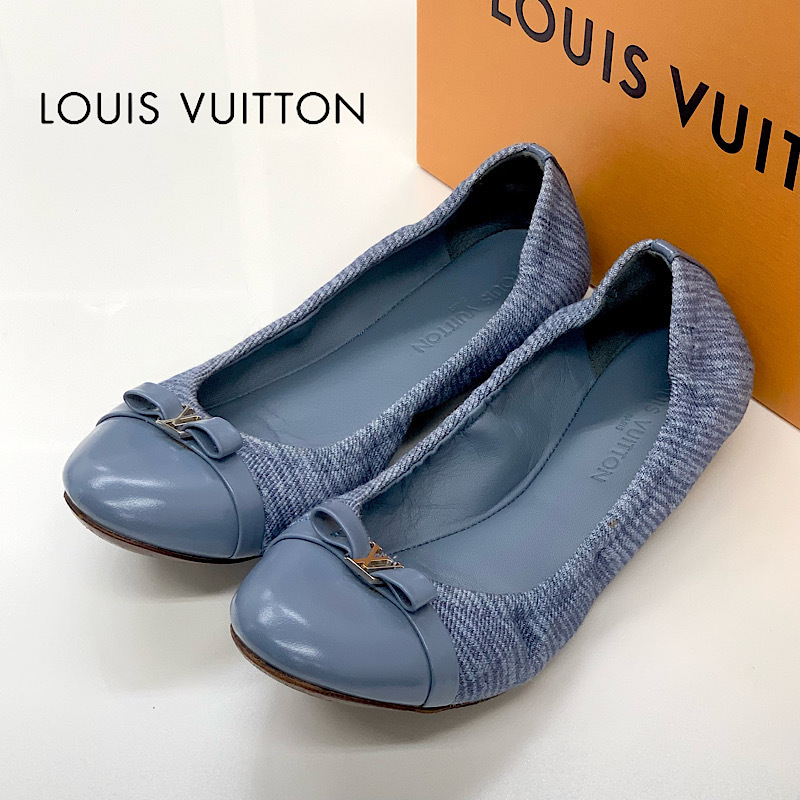 4990 未使用 ヴィトン ポピライン ボア ムートン LV バレエシューズ