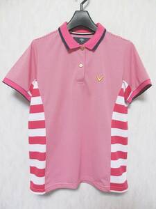 Callaway/キャロウェイ・X.SERIES ポロシャツ 半袖 ボーダー ゴルフウエア レディース L ピンク 白　 yg1675