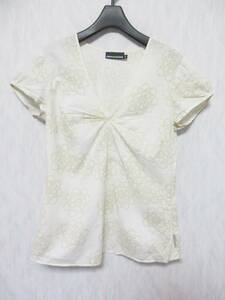 DKNY JEANS Donna Karan New York cut and sewn V neck short sleeves lady's S ivory summer irmri yg1924