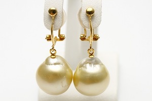  south . White Butterfly pearl pearl clip type bla earrings 13mm natural Gold color silver made 