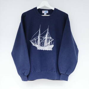 90s ジャージーズ プリント スウェット Mサイズ MADE IN USA JERZEES sailing ship printed sweat shirt