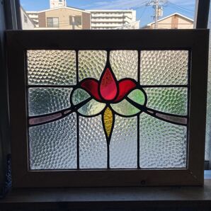 8s-773 アンティークステンドグラス 花草柄 1920年代英国製/イギリス製