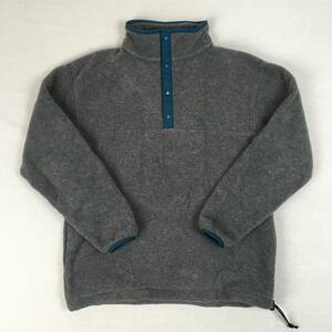 【80s】L.L.Bean エルエルビーン フリースジャケット ハーフスナップボタン 刺繍ロゴ 米国製 Sサイズ グレー/グリーン アウター