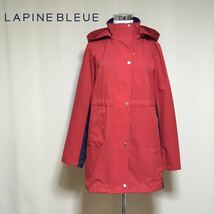 【美品】LAPINE BLEUE ラピーヌブルー 上質 フーデット ジップアップブルゾン ジャケット 38/Mサイズ レッド レディース コート アウター_画像1