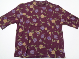 d270-60 昭和レトロ 花柄 半袖 ニットシャツ アクリル72％ ウール18％ ナイロン10％ アンティーク 長期保管品