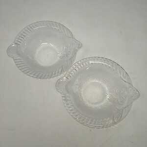 ●未使用●SOGAガラス 2個セット 魚型 深皿 カレイ ガラスボウル 小鉢 取皿 ガラス皿 昭和レトロ S