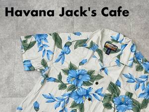 ☆送料無料☆ Havana Jack’s Cafe USA直輸入 古着 ハイビスカス柄 レーヨン アロハシャツ メンズ M アイボリー トップス 中古 即決