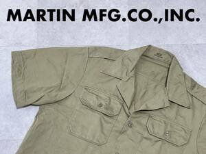 ☆送料無料☆ MARTIN MFG. CO., INC. USA直輸入 古着 半袖 開襟 ダブルフラップポケット ミリタリー シャツ メンズ M ライトグリーン 中古 