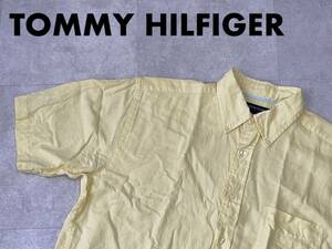 ☆送料無料☆ TOMMY HILFIGER トミーヒルフィガー USA直輸入 古着 半袖 リネン混 胸ポケット付 シャツ メンズ L イエロー トップス 中古