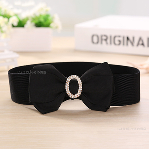 [ black ]biju- buckle belt big ribbon lady's belt wedding rubber formal 