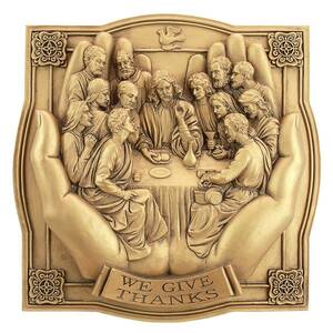 西洋彫刻 晩餐を感謝し弟子にパンを与えるイエス・キリストと十二使徒 壁彫刻 彫像/ カトリック教会 祭壇 洗礼（輸入品