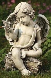 ローマン製 鳩と遊ぶ、子供の天使（ケルブ）像 彫像 彫刻/ エンジェル ガーデニング 作庭 園芸 広場（輸入品