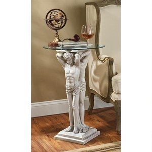 西洋彫刻テーブル エルミタージュ美術館 アトランテスの台座 ガラストップ テーブル彫像/ 美術品（輸入品）