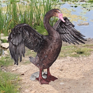 動物彫刻 ブラック・スワン（黒鳥）ガーデン彫像/ ガーデニング 芝生 庭園 園芸 作庭 広場 プール（輸入品