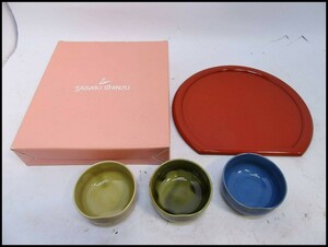 ●TASAKI SHINJU 湯呑 お盆付き 茶器 3客セット 美品 保管品●