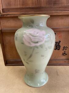  Fukagawa Seiji? flower vase height 26 centimeter rom and rear (before and after) Fukagawa Seiji? coloring .. rose rose vase . ceramics Showa Retro 