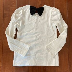 おしゃれ！長袖・Tシャツ・カットソー・袖パフ・バックリボン・ホワイト系・130