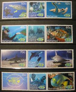 バハマ 海洋生物((2種ペア+タブ)×4) MNH