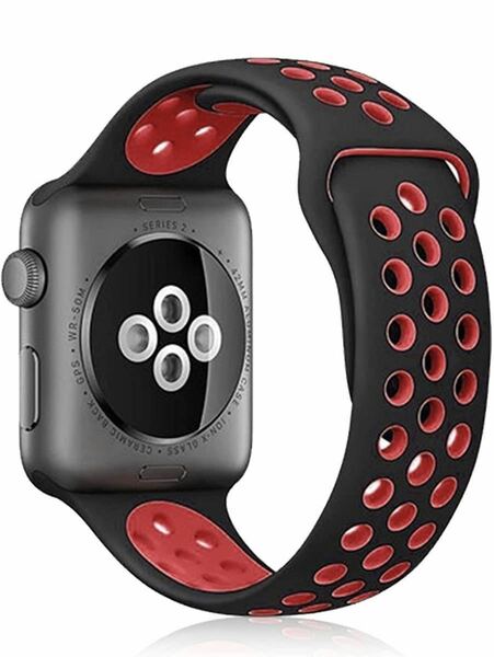 Apple Watch アップルウォッチ バンド シリコン 交換ベルト　ラバーベルト38/40/41mm シリーズ234567SE対応 スポーツバンド　通気性　黒赤