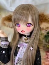 ＊luceluce＊ DDH-01 セミホワイト肌 カスタムヘッド＋舌パーツ＋レジンアイ＋ケモミミ＋チョーカー ソフビ盛りにつき難あり_画像4