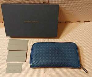 【レアカラー★完品★人気モデル】BOTTEGA VENETA★２つ折り・長財布・ラウンドファスナー長財布★正規品★ブルーカラー