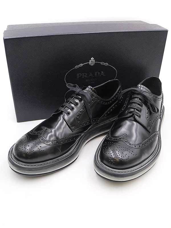 海外お取寄せ商品の通販 PRADA 35ハーフ プラダ　革靴　ウィングチップシューズ ローファー/革靴