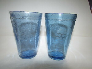 ( old house * delivery ) Meiji era *.. river glass ( whole surface bubble. exist ... carving included .. blue color glass *2 customer )* valuable * large rare article 