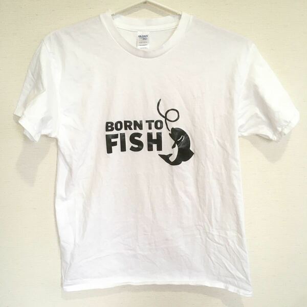 【残りわずか】 BORN TO FISH 釣りTシャツ白色 ホワイト×黒文字