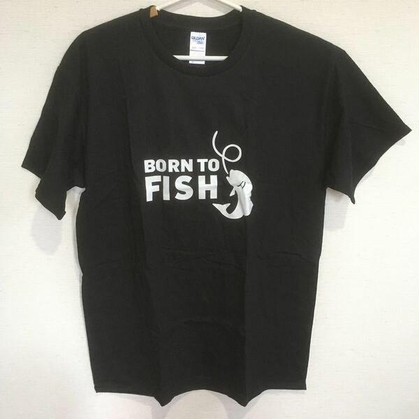 【残りわずか】BORN TO FISH 釣りTシャツ黒色 ブラック×白文字