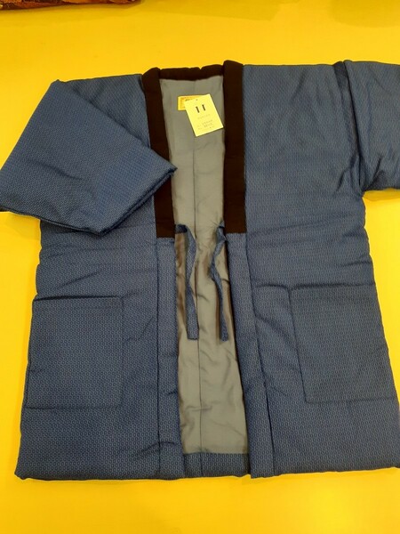 久留米　手作りはんてん　亀甲柄　男性用　わた入り　M～Lサイズ　紺　袢纏　日本製