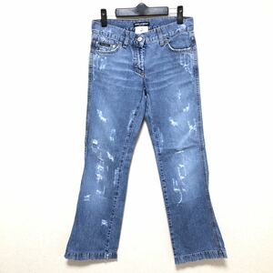  Dolce & Gabbana DOLCE&GABBANA D&G Dolce&Gabbana Denim damage jeans boots cut Logo rhinestone 