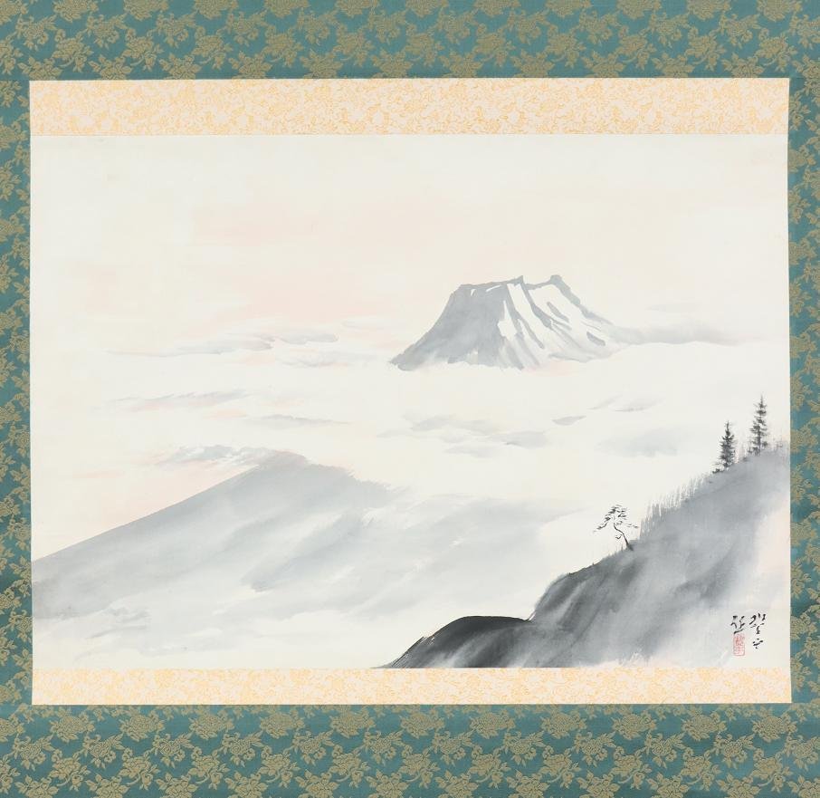 [Authentic work] ◆ Toyohei Oki ◆ Mt. Fuji ◆ Japanese painting ◆ Chiba Prefecture ◆ Hand-painted ◆ Paperback ◆ Hanging scroll ◆ r121, painting, Japanese painting, landscape, Fugetsu