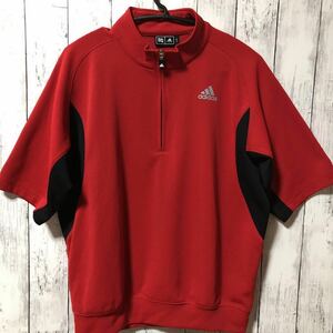 [adidas golf] Adidas Golf короткий рукав половина Zip tops мужской L толстый красный × черный 