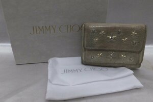 JIMMY CHOO ジミーチュウ スタッヅ 三つ折財布 イタリア製 箱付 ゴールド系 財布