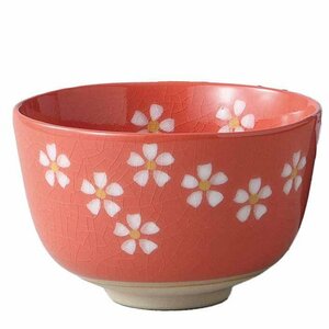 茶道具！ ☆花ちらし赤抹茶碗☆ Ｖ3047-7　新品 茶器 湯呑 抹茶 ギフト