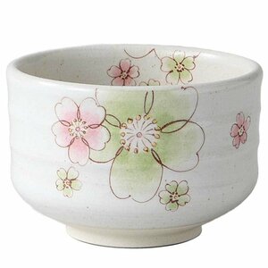 茶道具！ ☆モダン桜抹茶碗（グリーン）☆ Ｖ3046-7　新品 茶器 湯呑 抹茶 ギフト