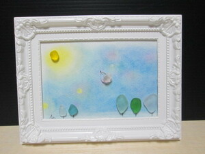 Art hand Auction ★Sea glass pastel art little bird and forest★, handmade works, interior, miscellaneous goods, ornament, object