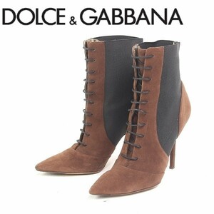 *DOLCE&GABBANA Dolce & Gabbana suede side bag goa race up Short heel boots Brown × black 36