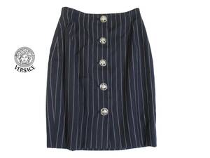  Vintage! Gianni Versace GIANNI VERSACE big mete.-sa button pinstripe skirt 38