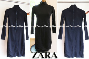 新品 タグ付き ZARA ザラ ニットワンピ 黒 S ジッパー ストレッチワンピ ワンピース ニット ブラック 細身 セクシーワンピ タイトワンピ